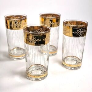 Vintage Glass Tumblers Culver, Gold Trimmed, Mid Century